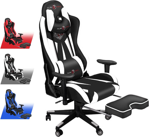 Ergonomic Gaming Chair with Footrest and Lumbar Support, High Back Office Chair for Teens and Adults, White