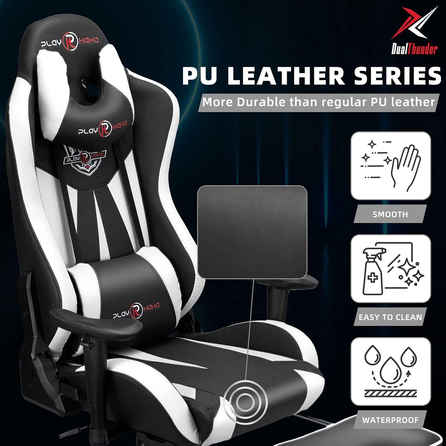 Ergonomic Gaming Chair with Footrest and Lumbar Support, High Back Office Chair for Teens and Adults, White