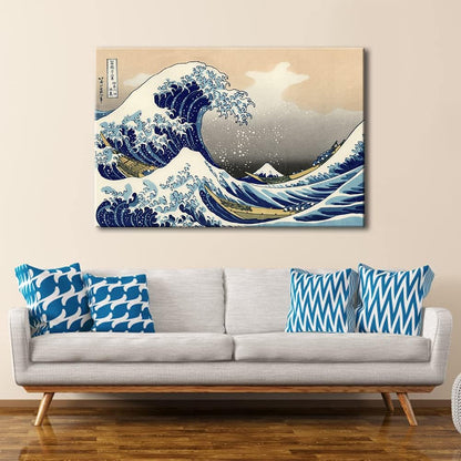 Great Wave of Kanagawa by Katsushika Hokusai - Giclee Canvas Print, Abstract Seascape Wall Art for Living Room, Large Modern Stretched and Framed Sea Artwork