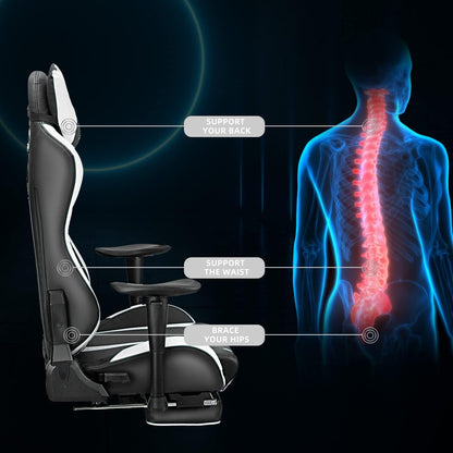 Ergonomic Gaming Chair with Footrest and Lumbar Support, High Back Office Chair for Teens and Adults, White