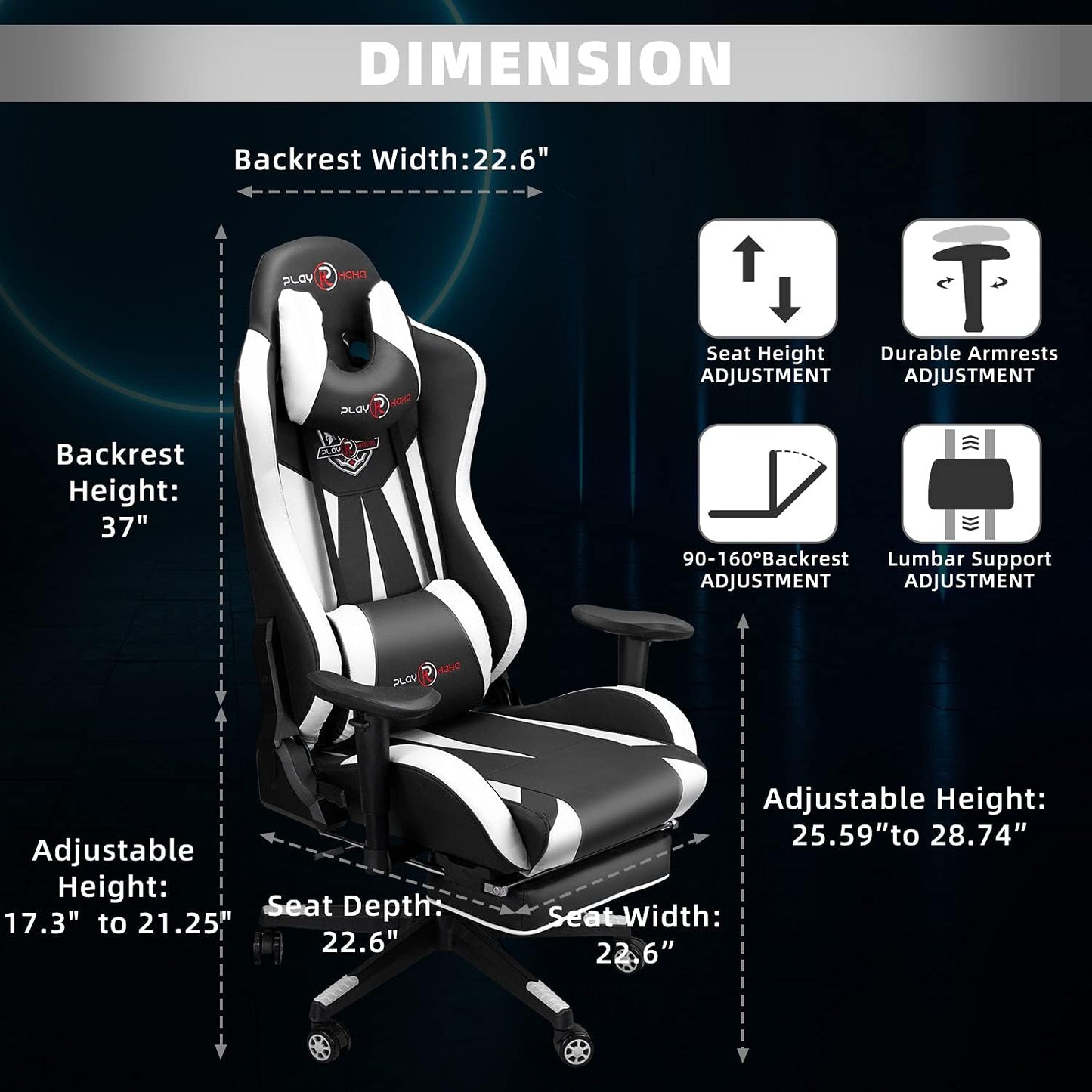 Ergonomic Gaming Chair with Footrest and Lumbar Support, High Back Office Chair for Teens and Adults, White
