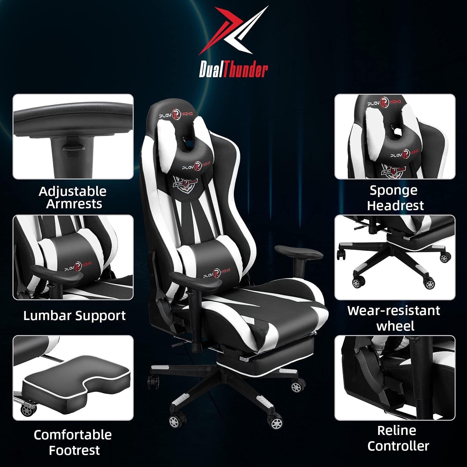 Ergonomic Gaming Chair with Footrest and Lumbar Support, High Back Office Chair for Teens and Adults, White