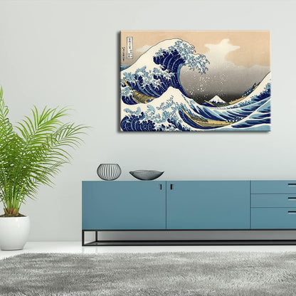 Great Wave of Kanagawa by Katsushika Hokusai - Giclee Canvas Print, Abstract Seascape Wall Art for Living Room, Large Modern Stretched and Framed Sea Artwork