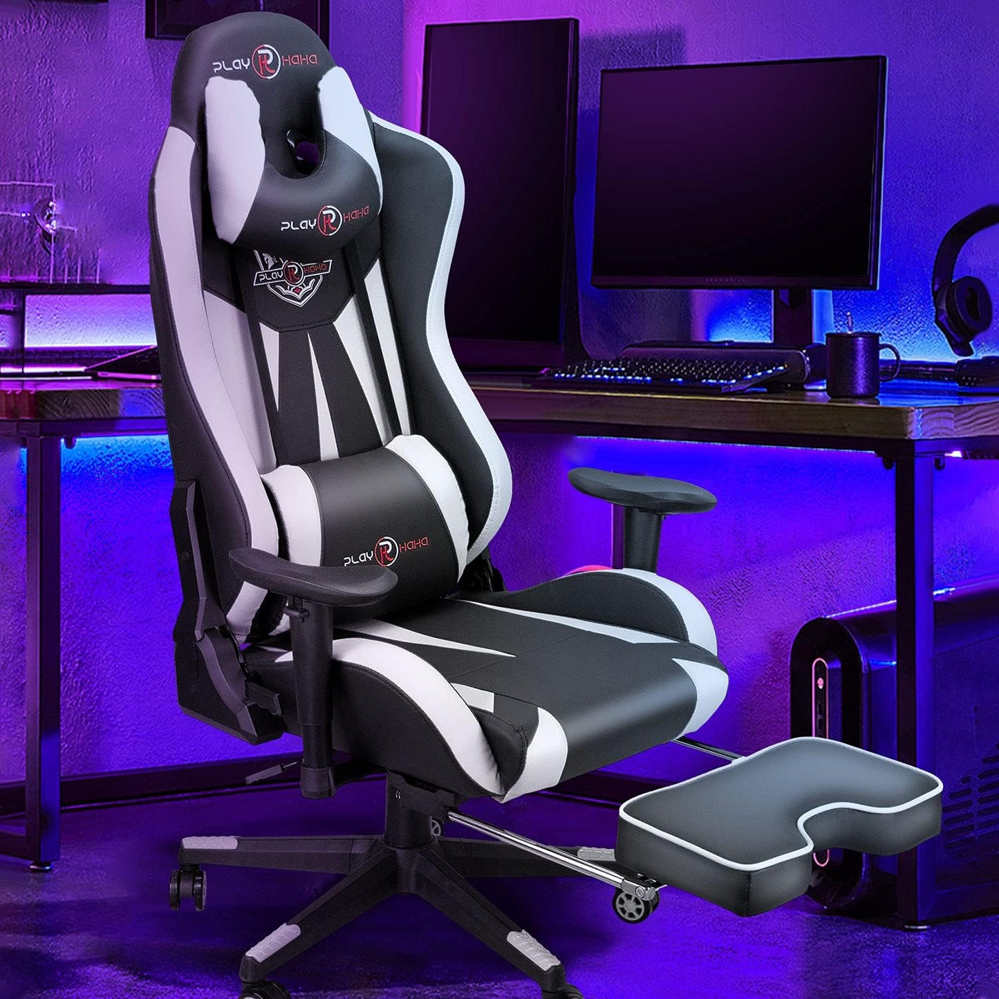 Ergonomic Gaming Chair with Footrest and Lumbar Support, High Back Office Chair for Teens and Adults, White