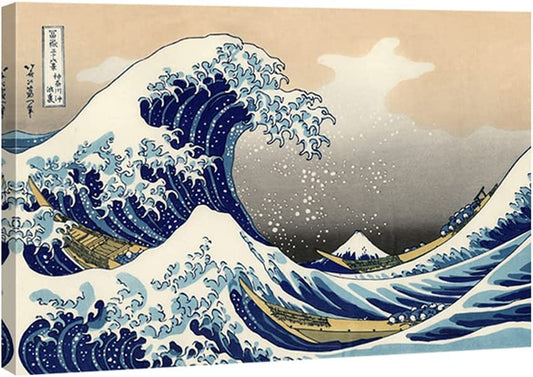Great Wave of Kanagawa by Katsushika Hokusai - Giclee Canvas Print, Abstract Seascape Wall Art for Living Room, Large Modern Stretched and Framed Sea Artwork