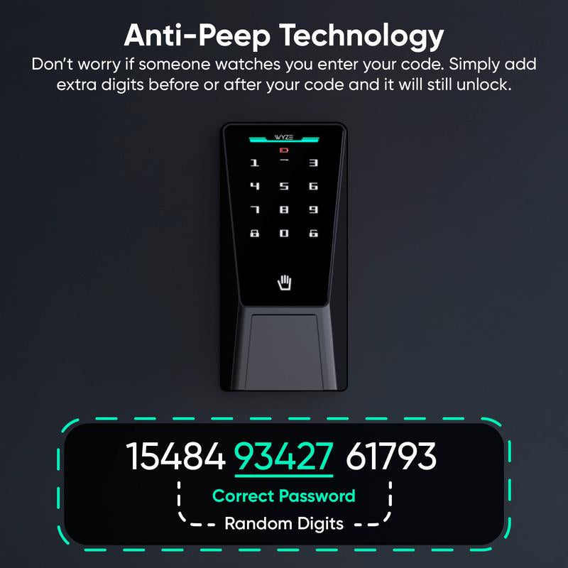 Wyze Palm Lock — Wi-Fi Palm Recognition Smart Lock for Front Door, Keyless & Touchless Entry, Modern Design, Auto-Lock, Easy Installation, Deadbolt Replacement, IP53 Weatherproof