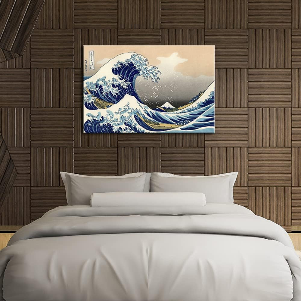 Great Wave of Kanagawa by Katsushika Hokusai - Giclee Canvas Print, Abstract Seascape Wall Art for Living Room, Large Modern Stretched and Framed Sea Artwork