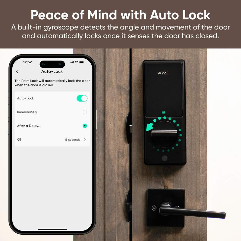 Wyze Palm Lock — Wi-Fi Palm Recognition Smart Lock for Front Door, Keyless & Touchless Entry, Modern Design, Auto-Lock, Easy Installation, Deadbolt Replacement, IP53 Weatherproof