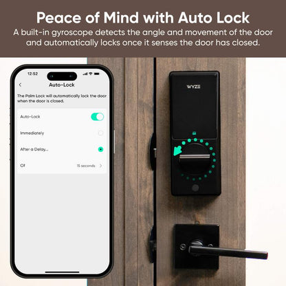 Wyze Palm Lock — Wi-Fi Palm Recognition Smart Lock for Front Door, Keyless & Touchless Entry, Modern Design, Auto-Lock, Easy Installation, Deadbolt Replacement, IP53 Weatherproof