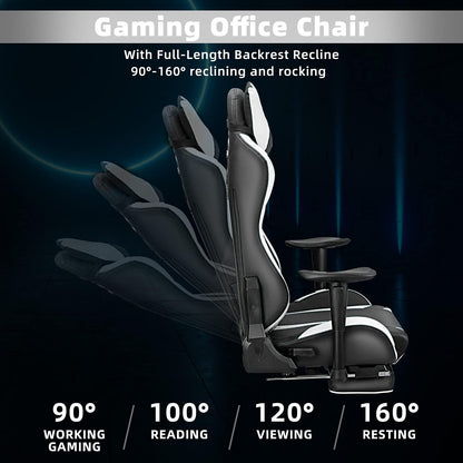 Ergonomic Gaming Chair with Footrest and Lumbar Support, High Back Office Chair for Teens and Adults, White