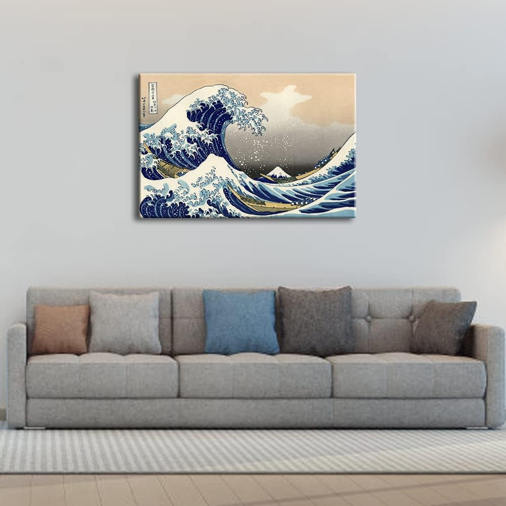Great Wave of Kanagawa by Katsushika Hokusai - Giclee Canvas Print, Abstract Seascape Wall Art for Living Room, Large Modern Stretched and Framed Sea Artwork