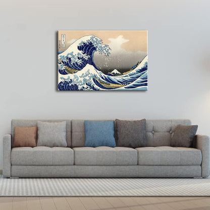 Great Wave of Kanagawa by Katsushika Hokusai - Giclee Canvas Print, Abstract Seascape Wall Art for Living Room, Large Modern Stretched and Framed Sea Artwork
